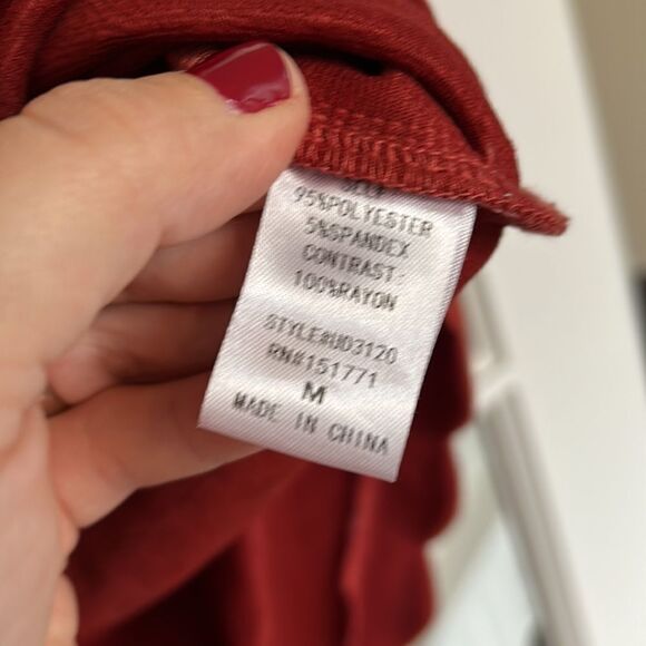 BETSEYS BOUTIQUE SHOP SHORT SLEEVE TEXTURED SCALLOP HEM DRESS SIZE M RUST - Picture 12 of 12